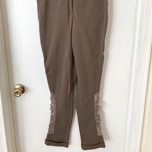 Size 28L Beige/Tan Thalian Stretch Pants with Suede Ties on the Sides